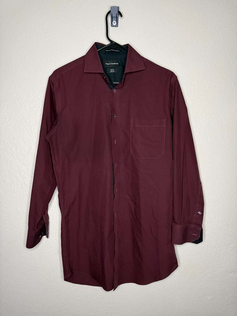 Paul Fredrick Men's Burgundy Non-Iron Two Ply Cotton Slim Fit Dress15 x 31